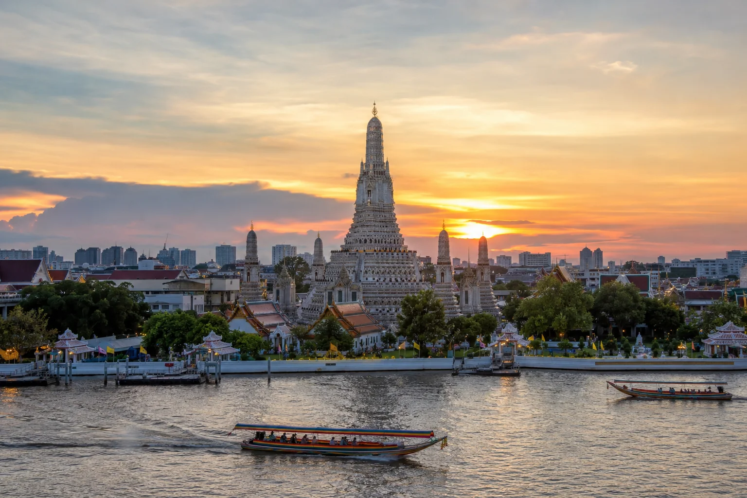 Bangkok skyline and temples