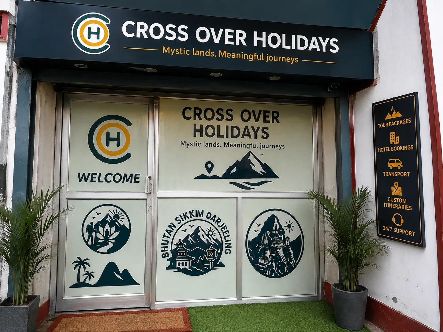 The Cross Over Holidays office in Jaigaon, beside the Bhutan border gate