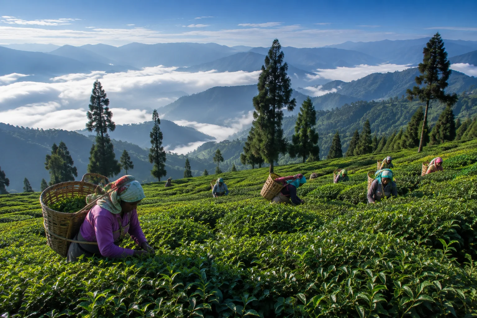 Tea gardens on the slopes below Darjeeling