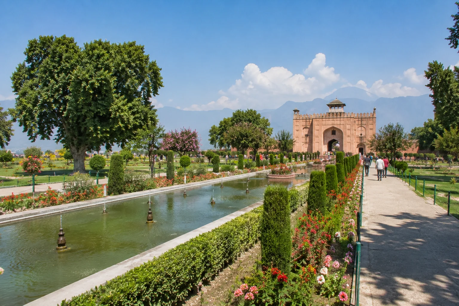 The terraced Mughal Gardens above Dal Lake, Srinagar