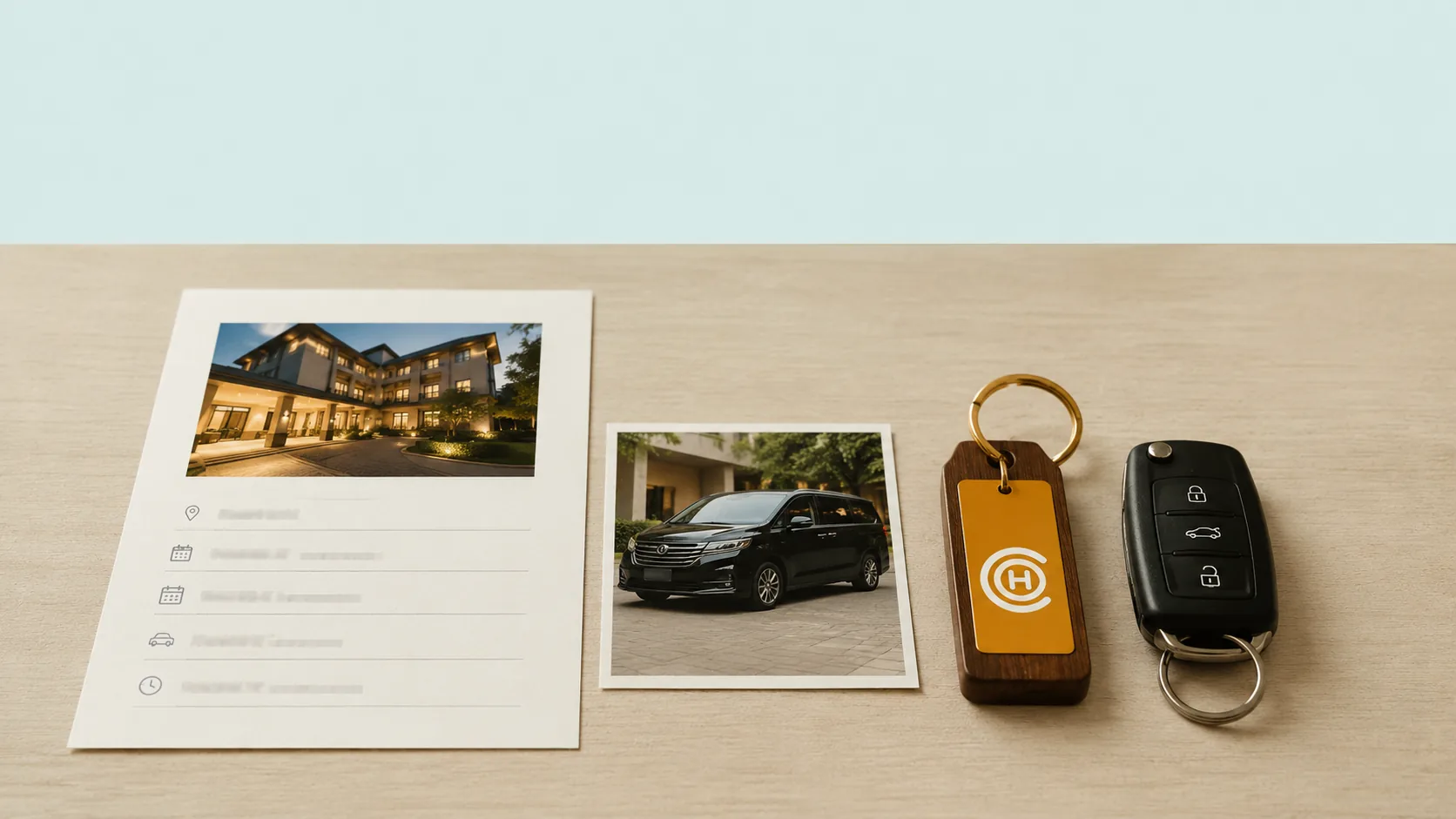 A tour vehicle and named hotel confirmation