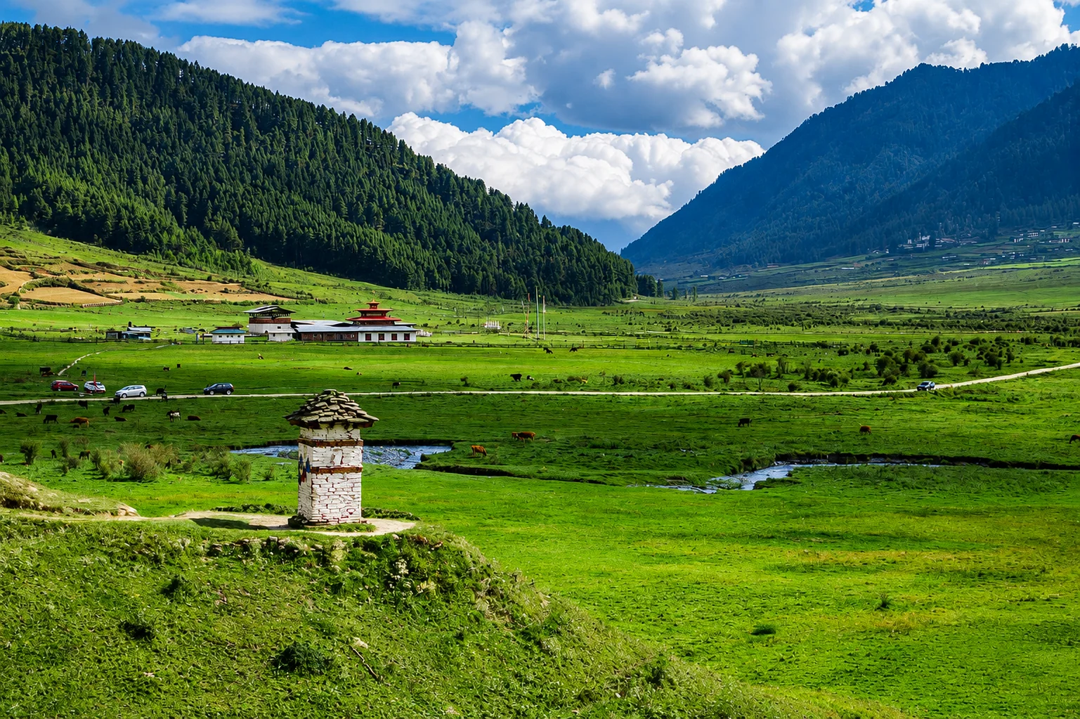 Phobjikha Valley in Bhutan, seen from above