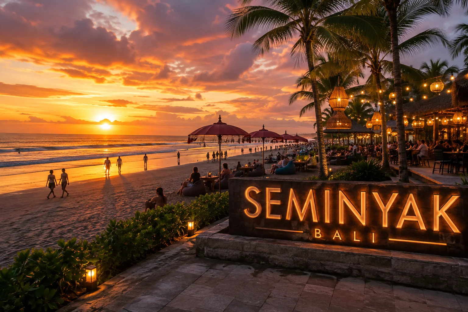 The beach and coastline at Seminyak, Bali